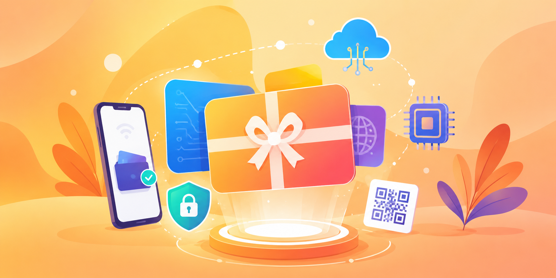 Modern illustration of digital technologies transforming the gift card ecosystem